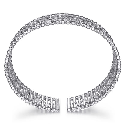 Wide 14K White Gold Cage Cuff Bracelet with Diamond Stations