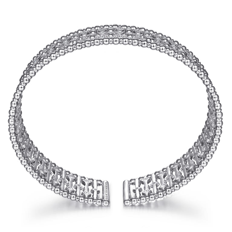 Wide 14K White Gold Cage Cuff Bracelet with Diamond Stations - 0.86 ct - Shot 3