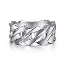Wide 14K White Gold Chain Link Band in High Polished Finish