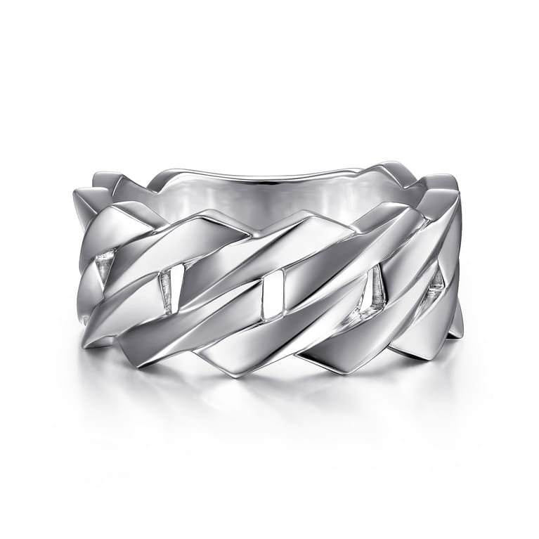Wide 14K White Gold Chain Link Band in High Polished Finish - Shot 1