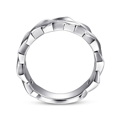 Wide 14K White Gold Chain Link Band in High Polished Finish