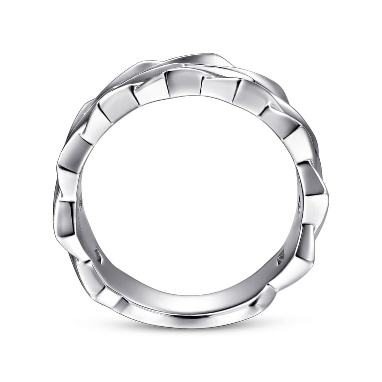 Wide 14K White Gold Chain Link Band in High Polished Finish - Shot 2