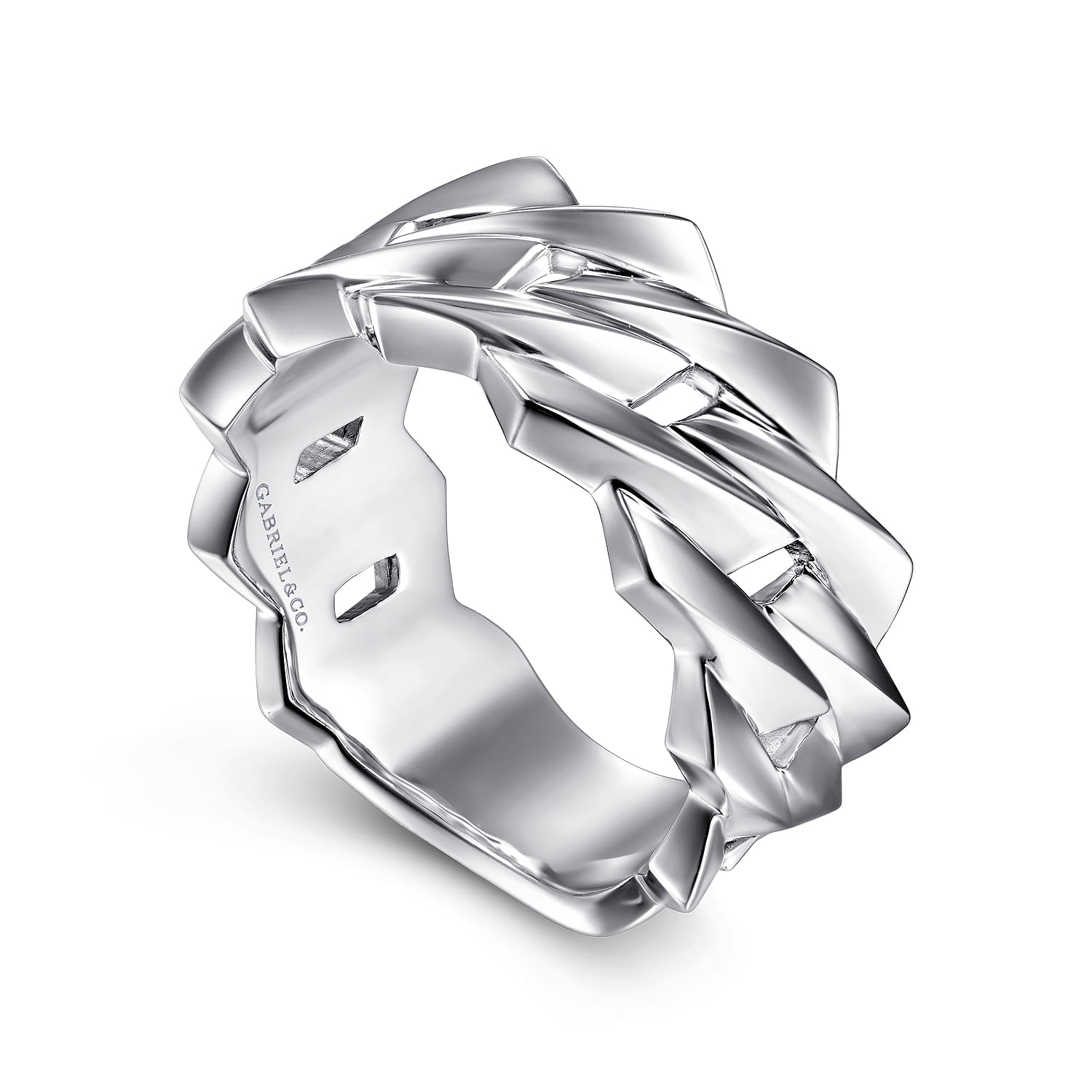 Wide 14K White Gold Chain Link Band in High Polished Finish - Shot 3