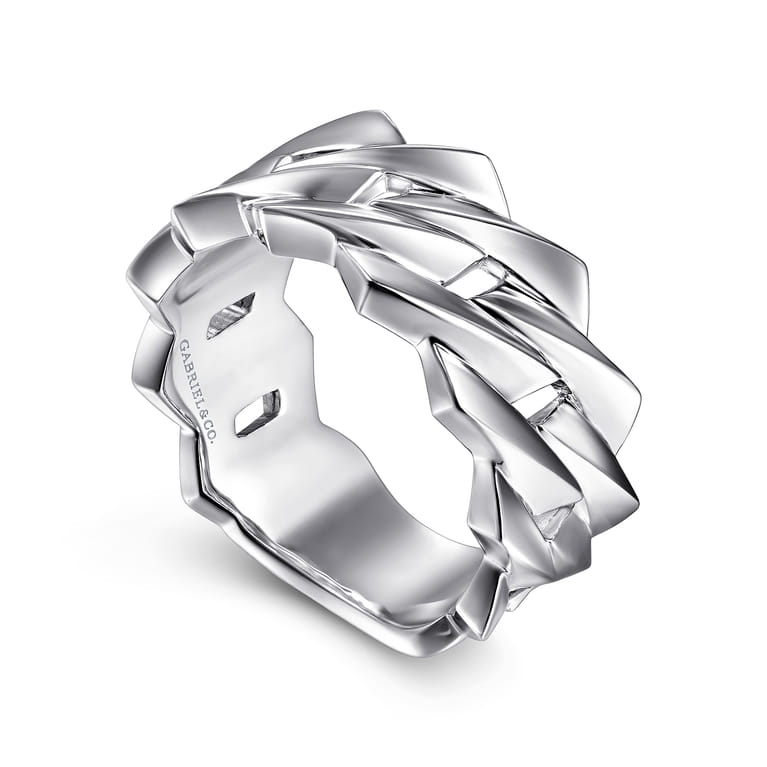 Wide 14K White Gold Chain Link Band in High Polished Finish - Shot 3