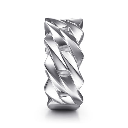 Wide 14K White Gold Chain Link Band in High Polished Finish