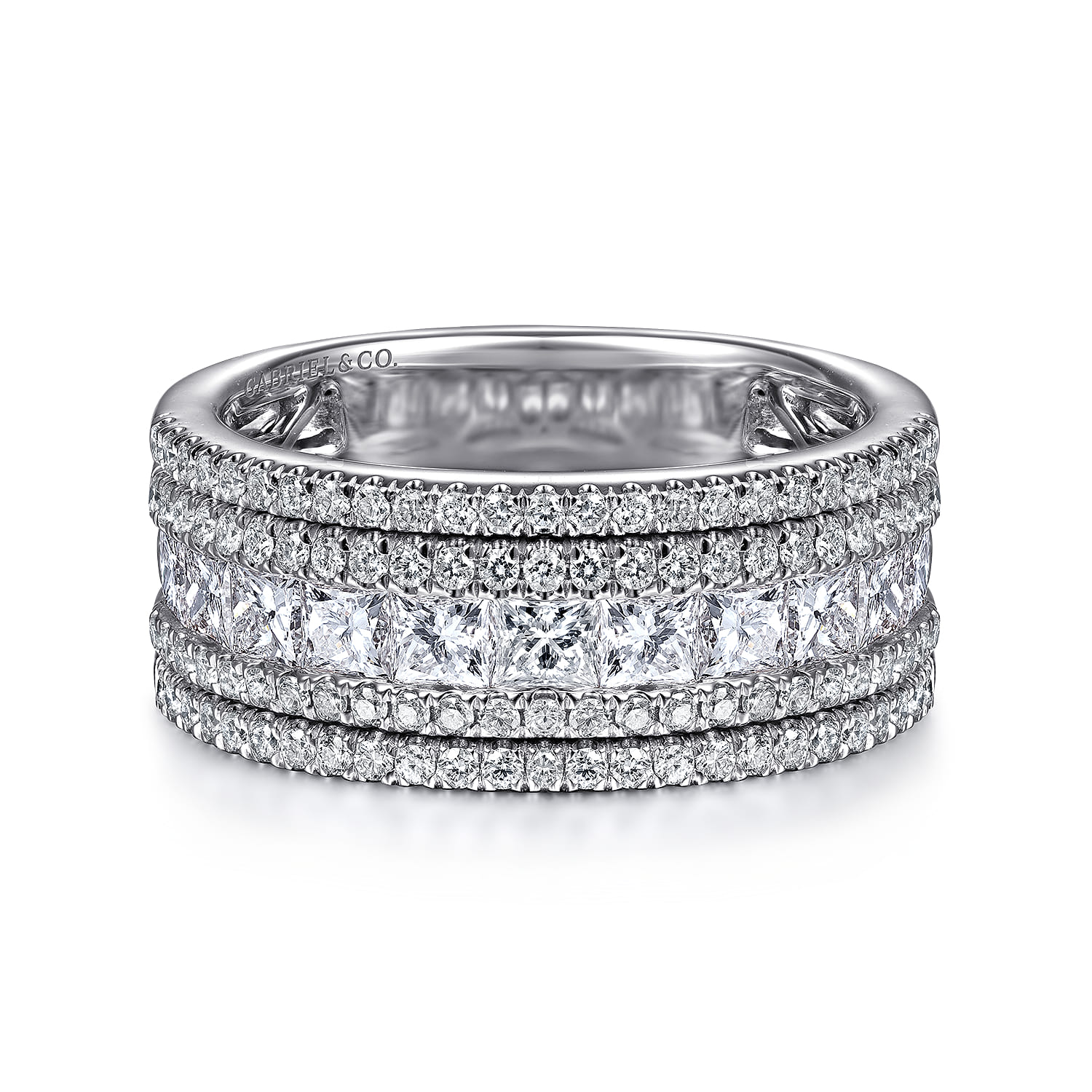 Fancy Wedding Ring in 14k White Gold with Princess Cut Natural Diamond at Gabriel & Co. - Shot 1