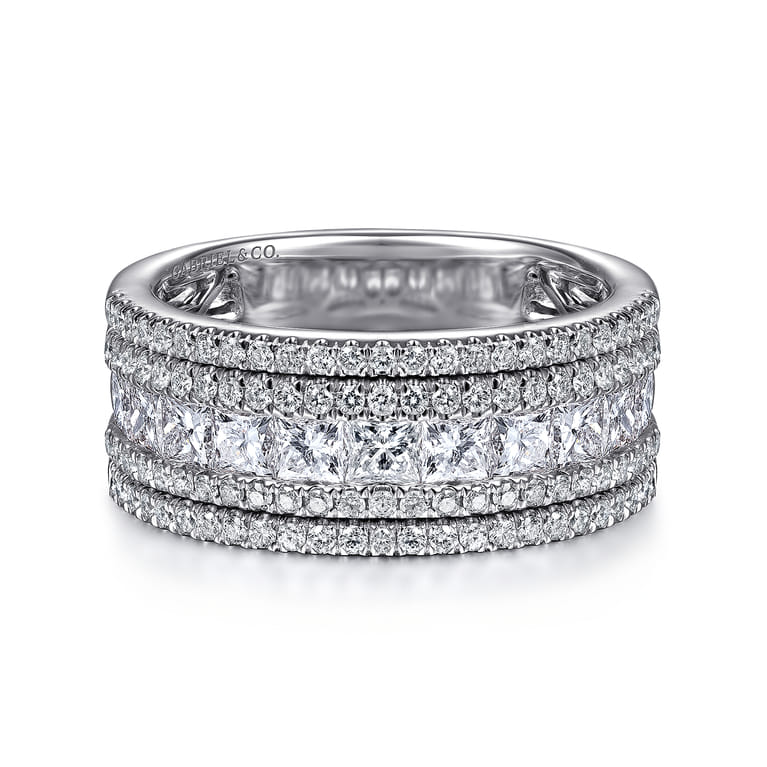 Fancy Wedding Ring in 14k White Gold with Princess Cut Natural Diamond at Gabriel & Co. - Shot 1