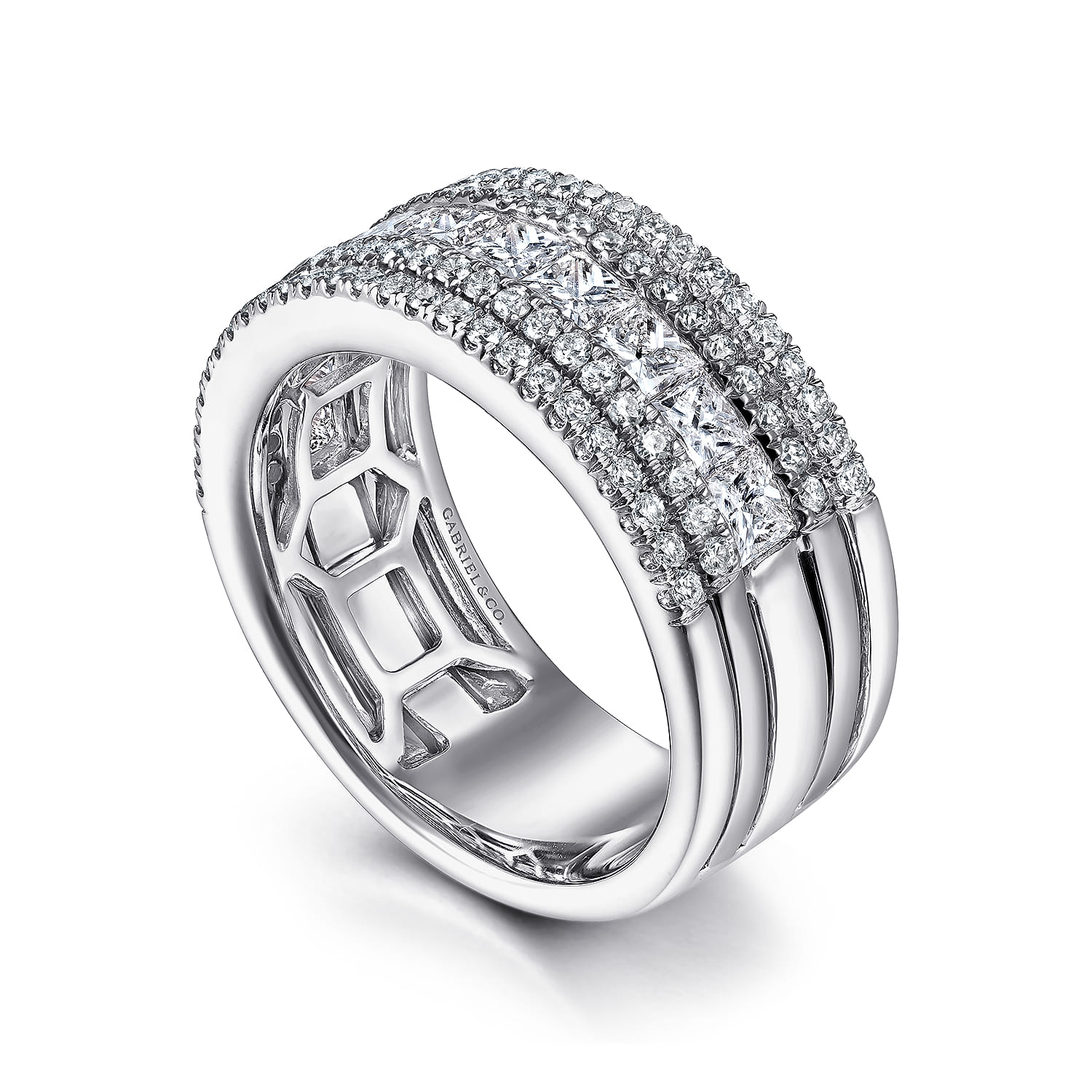Fancy Wedding Ring in 14k White Gold with Princess Cut Natural Diamond at Gabriel & Co. - Shot 3