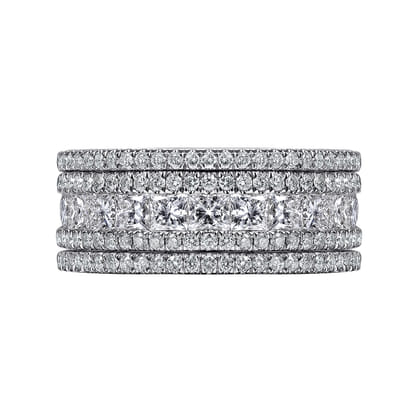 Wide 14K White Gold Channel Set Diamond Anniversary Band with Round and Princess Cut Diamonds