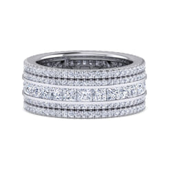 Wide 14K White Gold Channel Set Diamond Anniversary Band with Round and Princess Cut Diamonds