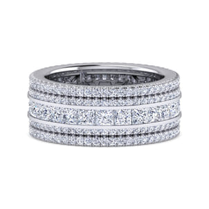 Wide 14K White Gold Channel Set Diamond Anniversary Band with Round and Princess Cut Diamonds
