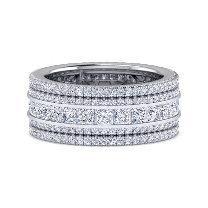 Wide 14K White Gold Channel Set Diamond Anniversary Band with Round and Princess Cut Diamonds
