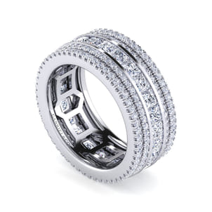 Wide 14K White Gold Channel Set Diamond Anniversary Band with Round and Princess Cut Diamonds