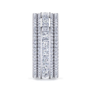 Wide 14K White Gold Channel Set Diamond Anniversary Band with Round and Princess Cut Diamonds