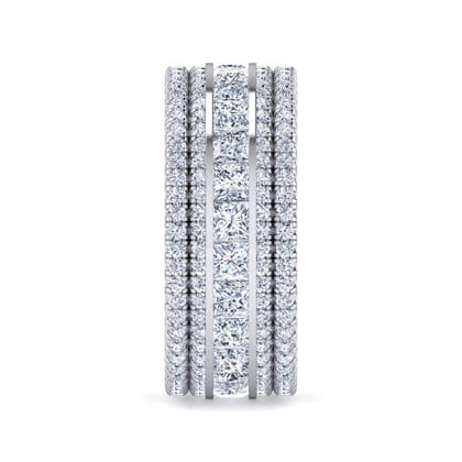 Wide 14K White Gold Channel Set Diamond Anniversary Band with Round and Princess Cut Diamonds