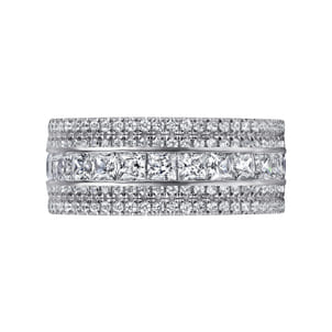 Wide 14K White Gold Channel Set Diamond Anniversary Band with Round and Princess Cut Diamonds