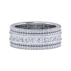 Wide 14K White Gold Channel Set Diamond Anniversary Band with Round and Princess Cut Diamonds