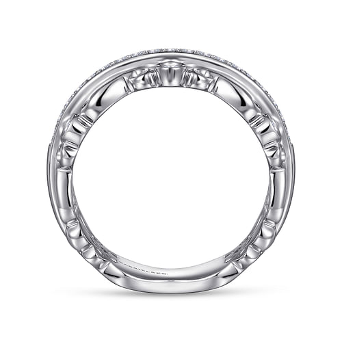 Wide 14K White Gold Diamond Anniversary Band with Scrollwork - 0.2 ct - Shot 2