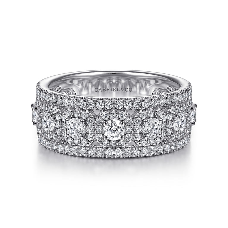 Fancy Wedding Ring in 14k White Gold with Round Natural Diamond at Gabriel & Co. - Shot 1