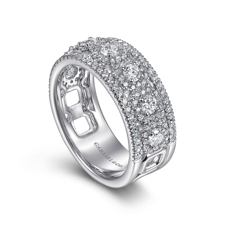 Fancy Wedding Ring in 14k White Gold with Round Natural Diamond at Gabriel & Co. - Shot 3