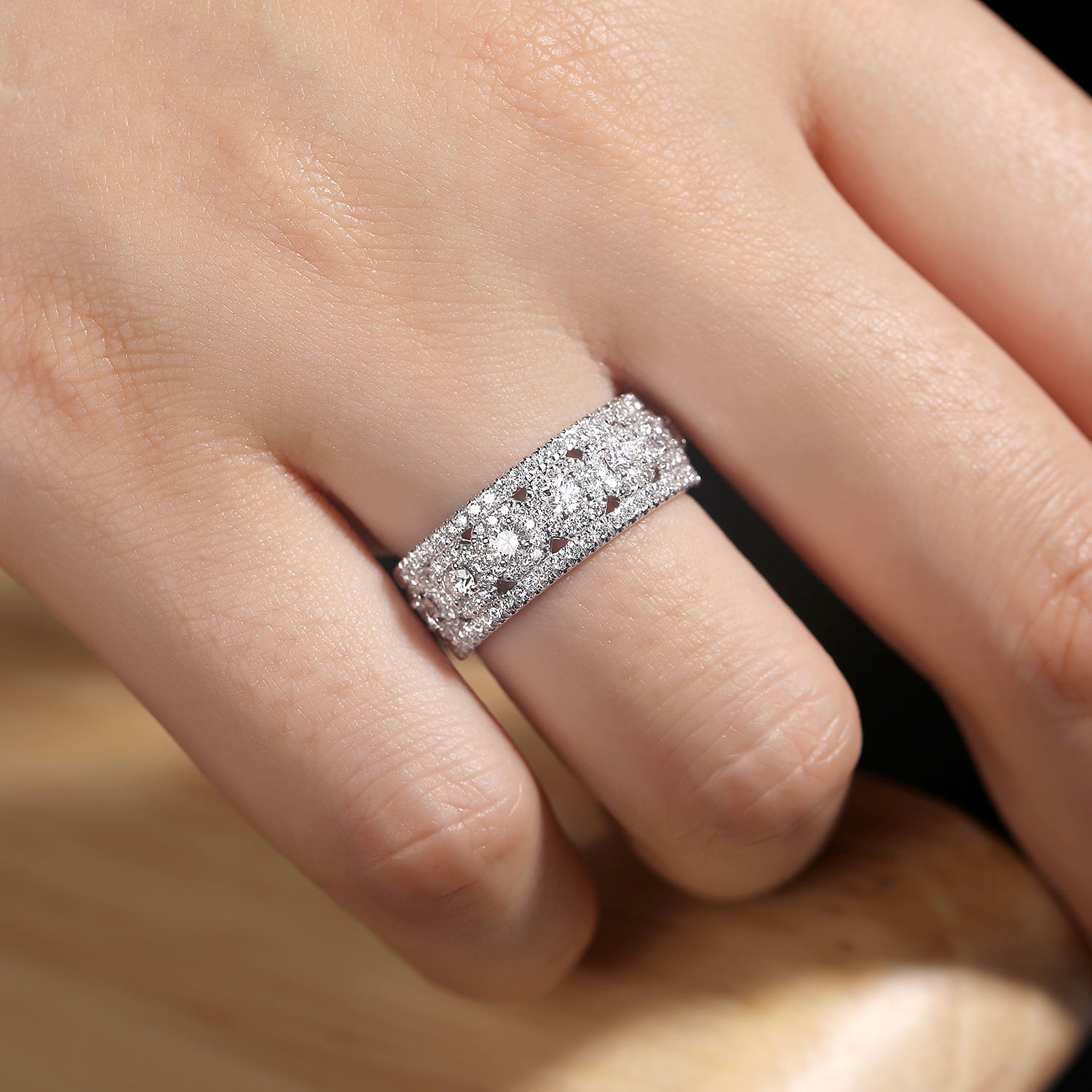 Fancy Wedding Ring in 14k White Gold with Round Natural Diamond at Gabriel & Co. - Shot 5