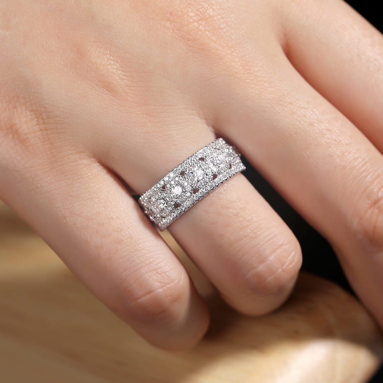 Fancy Wedding Ring in 14k White Gold with Round Natural Diamond at Gabriel & Co. - Shot 5