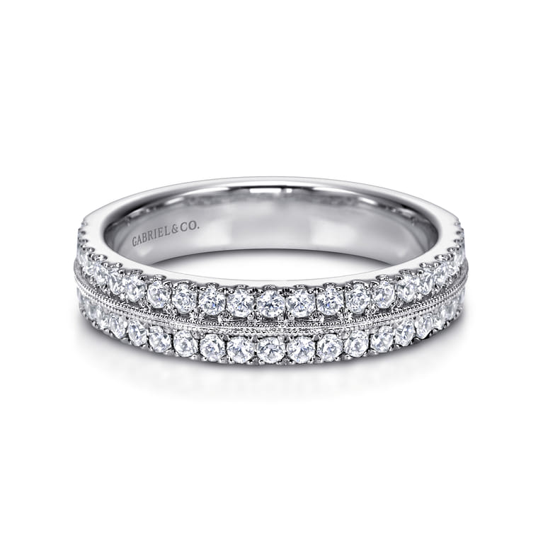 Fancy Wedding Ring in 14k White Gold with Round Natural Diamond at Gabriel & Co. - Shot 1