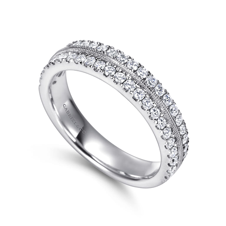 Fancy Wedding Ring in 14k White Gold with Round Natural Diamond at Gabriel & Co. - Shot 3