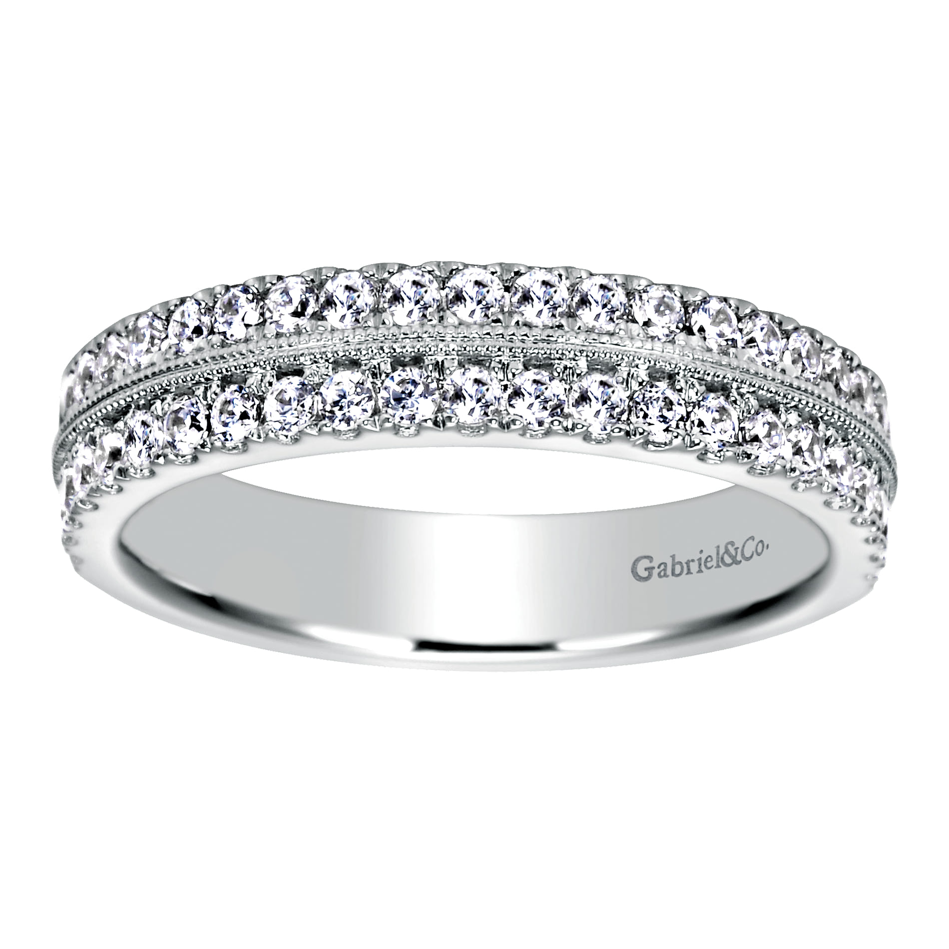 Fancy Wedding Ring in 14k White Gold with Round Natural Diamond at Gabriel & Co. - Shot 5