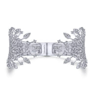 Wide 14K White Gold Diamond Burst Split Cuff Bracelet