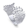 Wide 14K White Gold Diamond Burst Split Cuff Bracelet - 5.34 ct