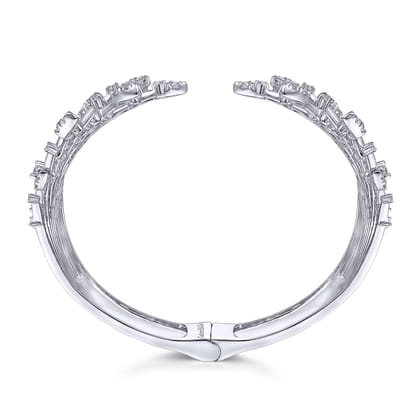 Wide 14K White Gold Diamond Burst Split Cuff Bracelet