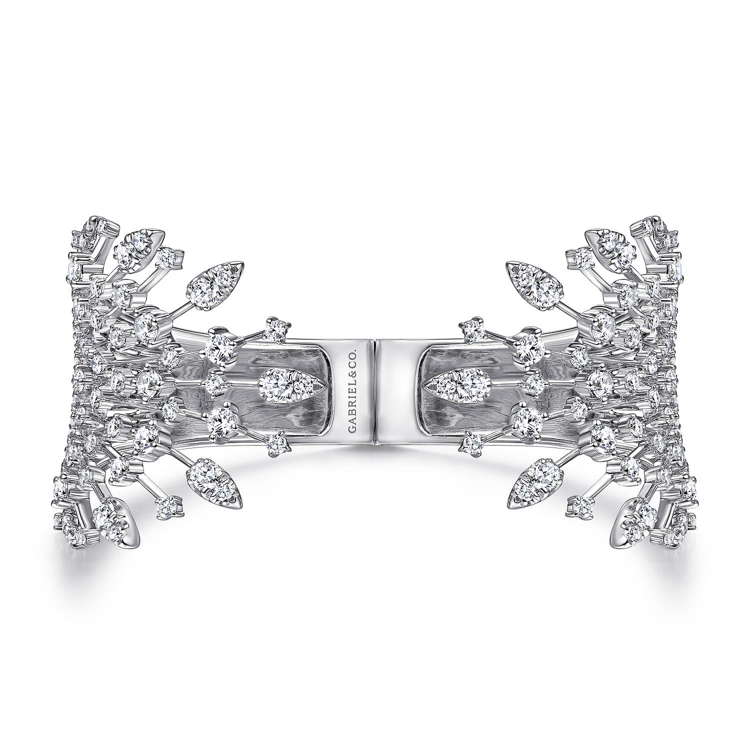 Wide 14K White Gold Diamond Burst Split Cuff Bracelet - 5.33 ct - Shot 1