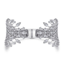 Wide 14K White Gold Diamond Burst Split Cuff Bracelet