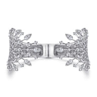 Wide 14K White Gold Diamond Burst Split Cuff Bracelet