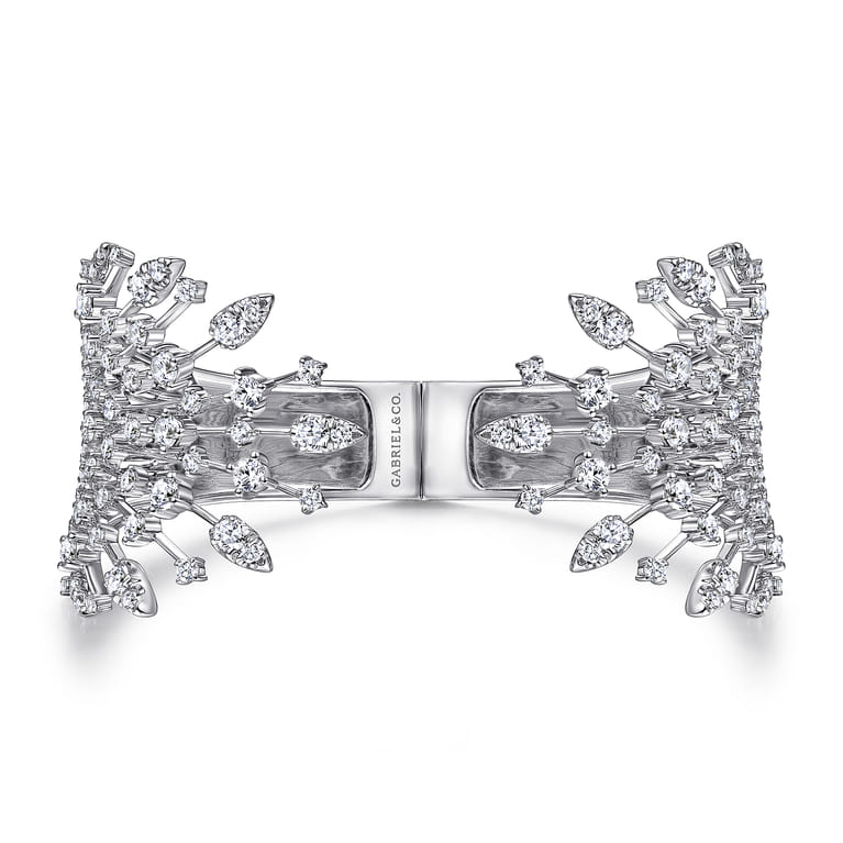Wide 14K White Gold Diamond Burst Split Cuff Bracelet - 5.33 ct - Shot 1