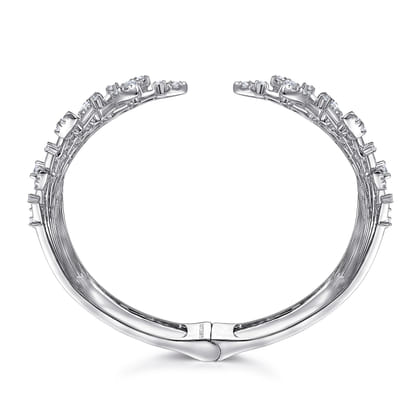 Wide 14K White Gold Diamond Burst Split Cuff Bracelet