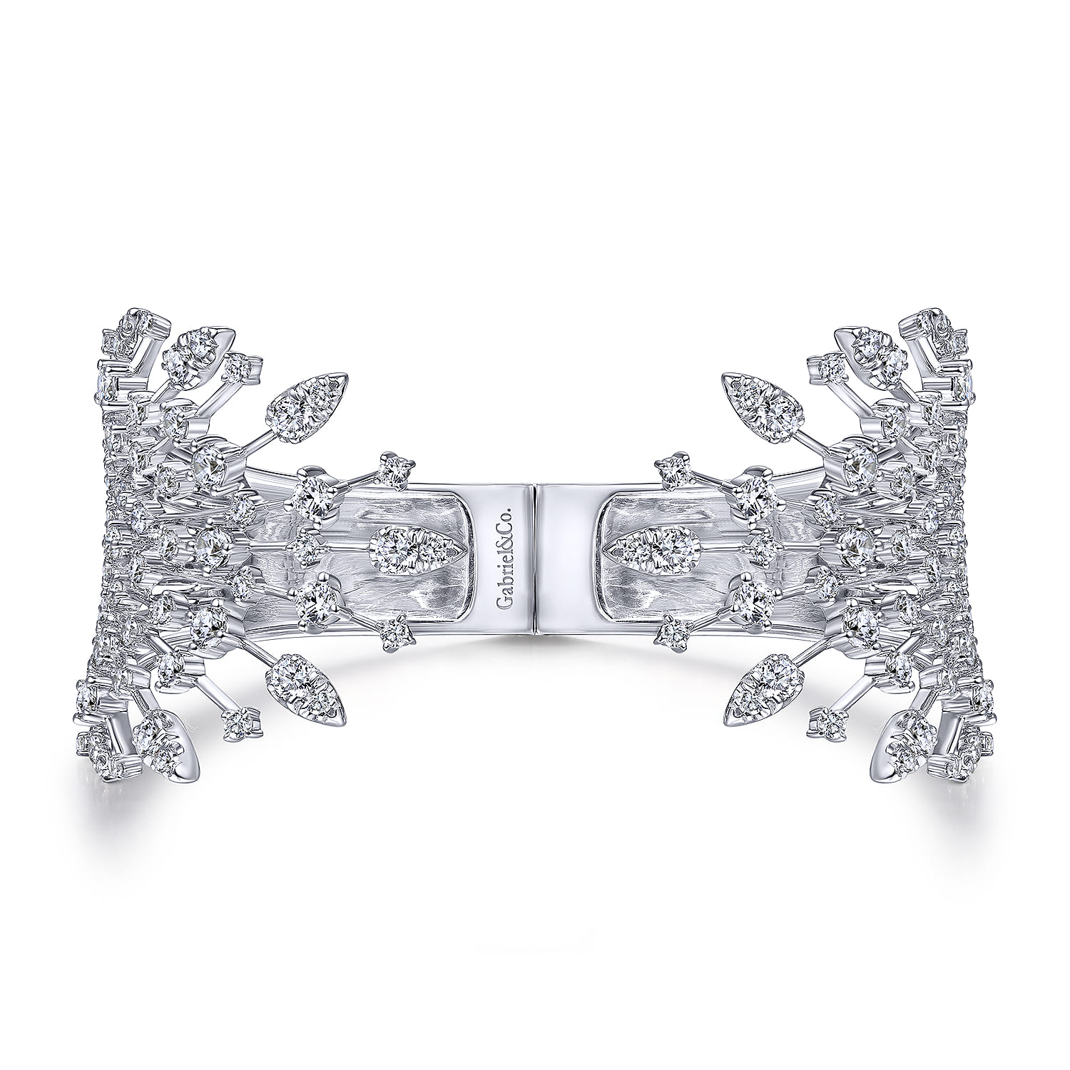 Wide 14K White Gold Diamond Burst Split Cuff Bracelet - 5.34 ct - Shot 1