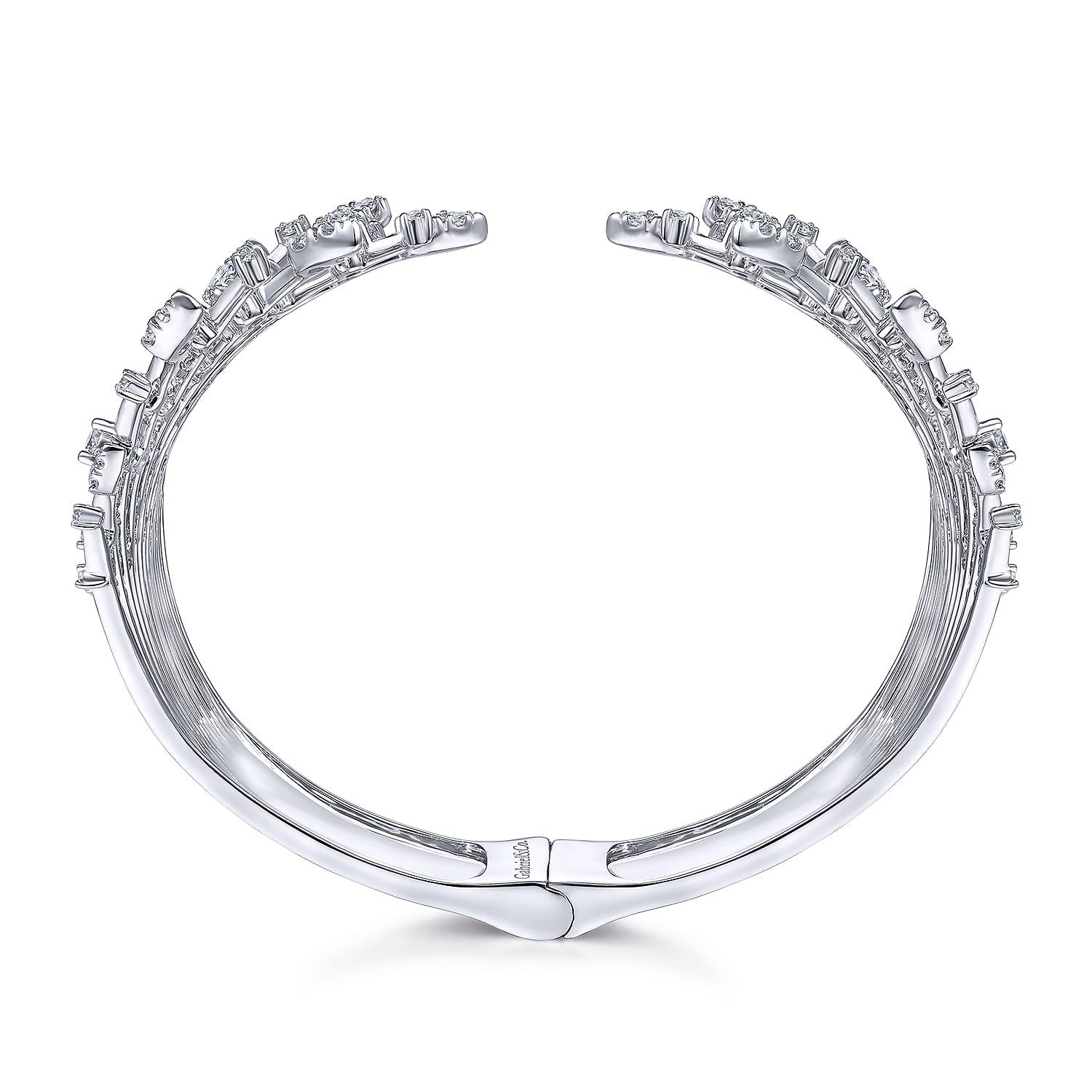 Wide 14K White Gold Diamond Burst Split Cuff Bracelet - 5.34 ct - Shot 3