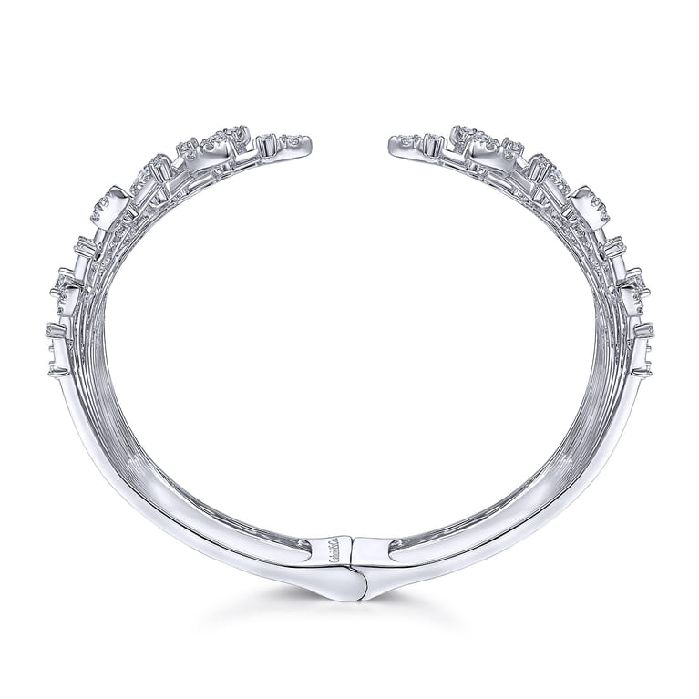 Wide 14K White Gold Diamond Burst Split Cuff Bracelet - 5.34 ct - Shot 3