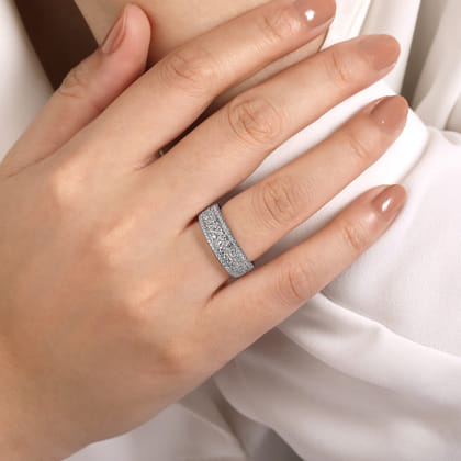 Wide 14K White Gold Diamond Pave Anniversary Band