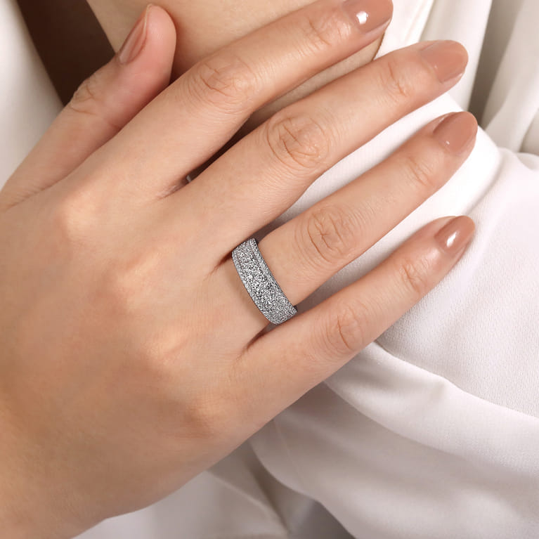 Fancy Wedding Ring in 14k White Gold with Round Natural Diamond at Gabriel & Co. - Shot 5
