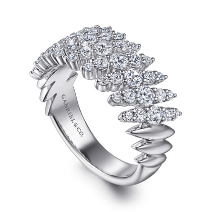 Wide 14K White Gold Diamond Statement Ring