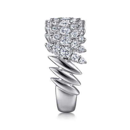 Wide 14K White Gold Diamond Statement Ring