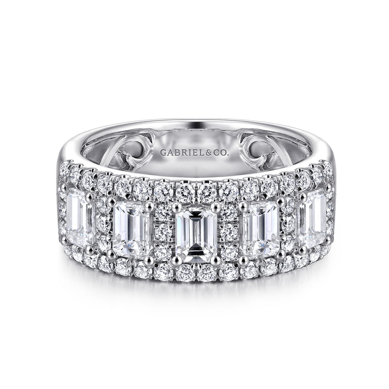 Fancy Wedding Ring in 14k White Gold with Emerald Cut Natural Diamond at Gabriel & Co. - Shot 1