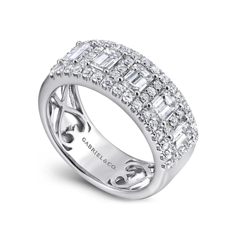 Fancy Wedding Ring in 14k White Gold with Emerald Cut Natural Diamond at Gabriel & Co. - Shot 3