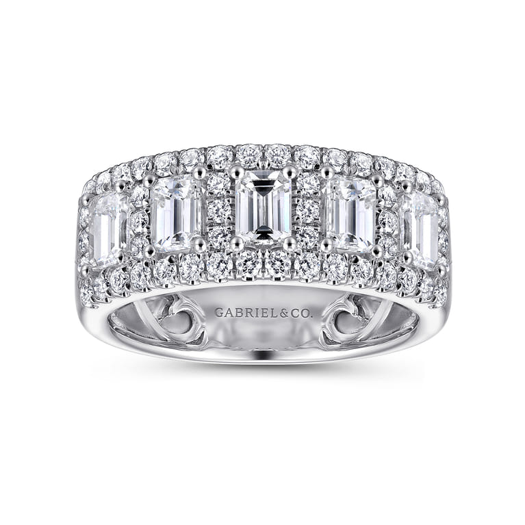 Fancy Wedding Ring in 14k White Gold with Emerald Cut Natural Diamond at Gabriel & Co. - Shot 4