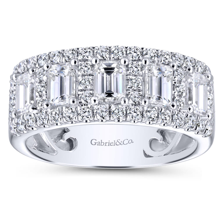 Fancy Wedding Ring in 14k White Gold with Emerald Cut Natural Diamond at Gabriel & Co. - Shot 5