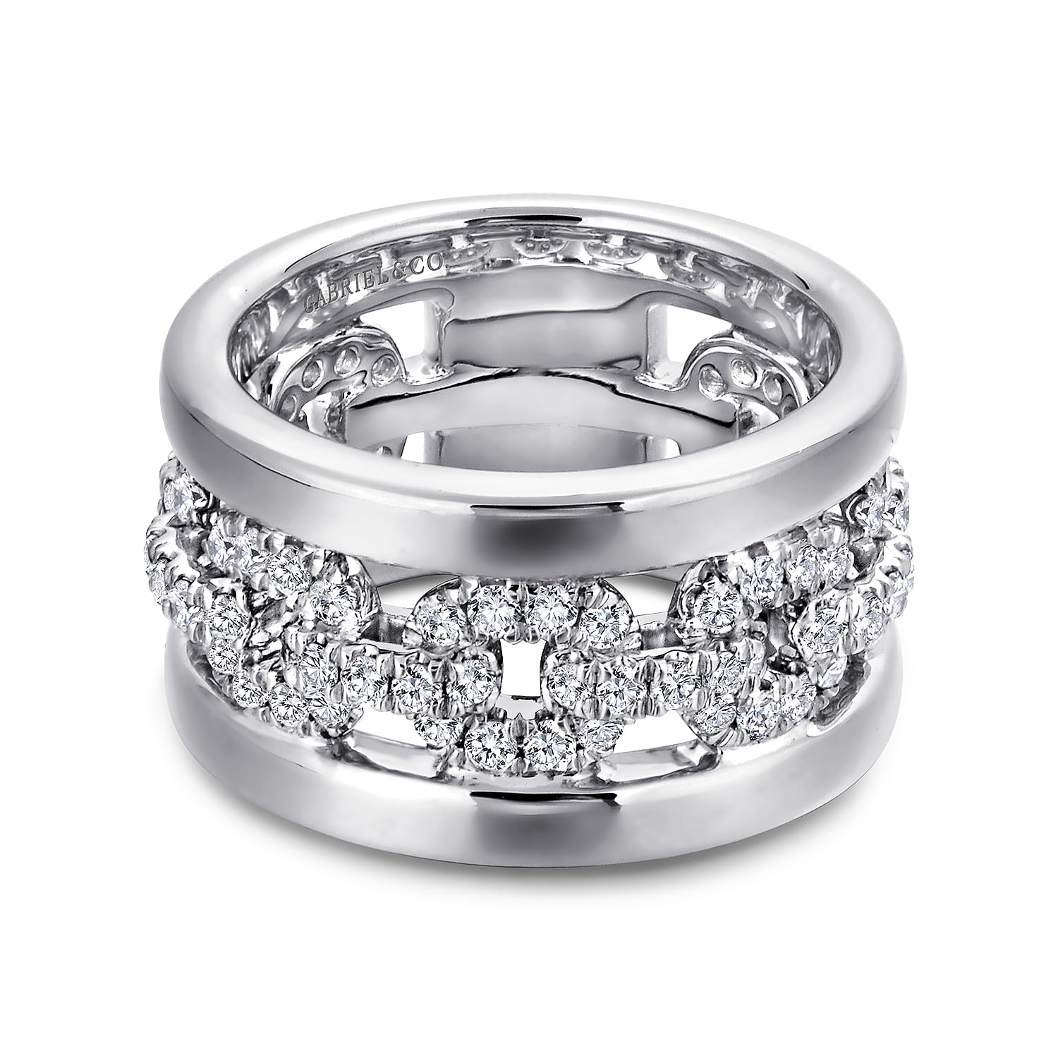 Fancy Wedding Ring in 14k White Gold with Round Natural Diamond at Gabriel & Co. - Shot 1