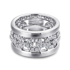 Wide 14K White Gold Fancy Diamond Anniversary Band